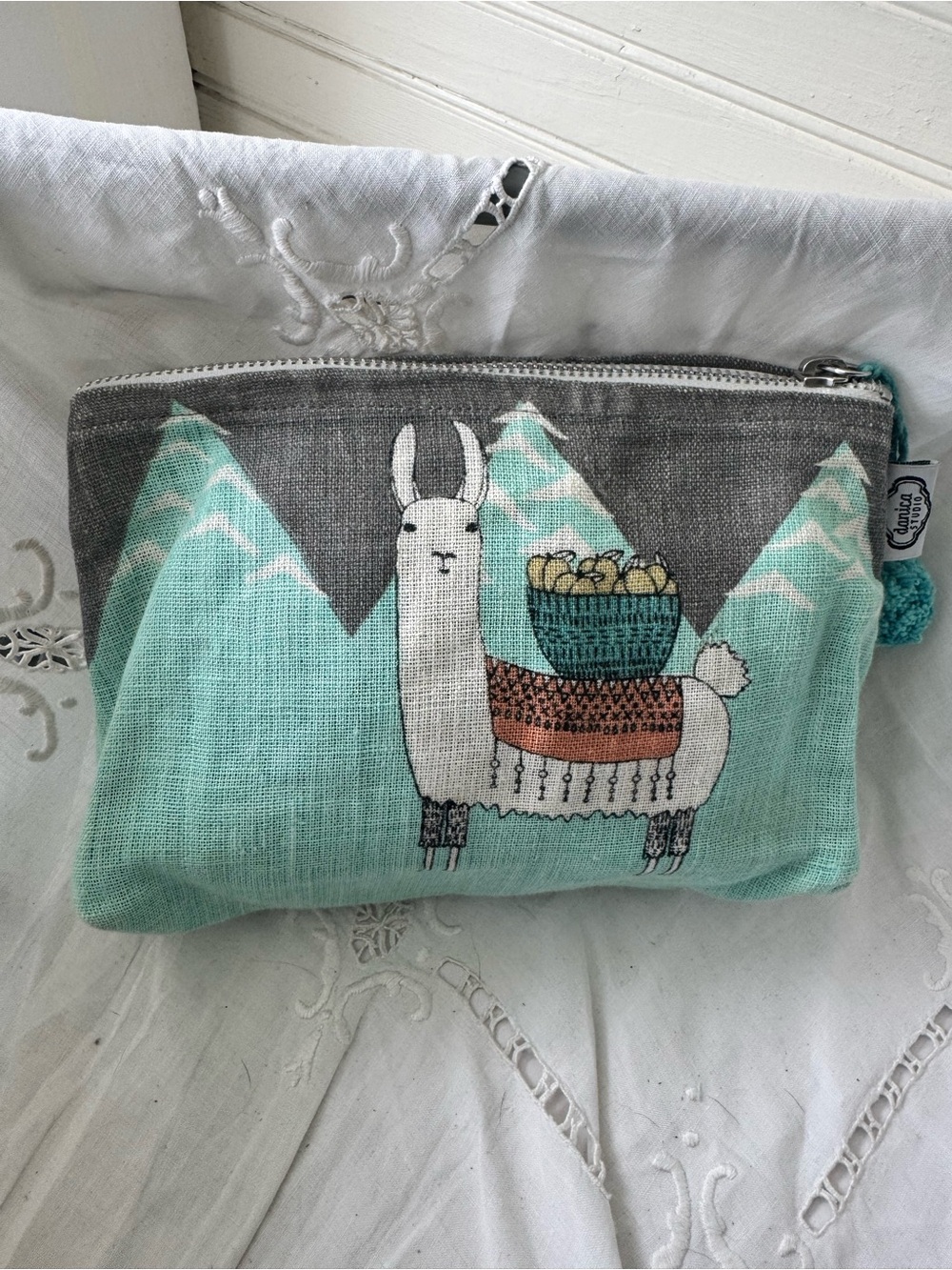 Aqua Llama Print Zip Pouch